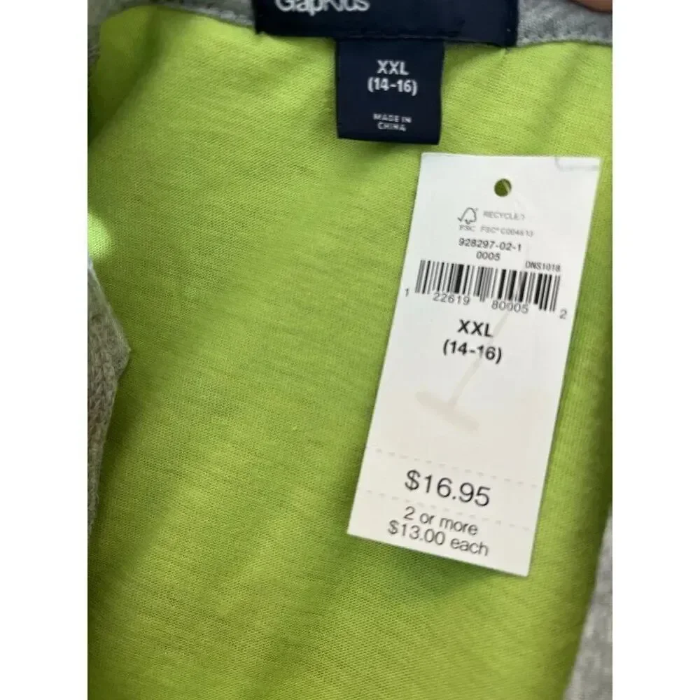 Gap Kids Girls XXL 14-16 Neon Green Grey Long Sleeve Shirt NWT